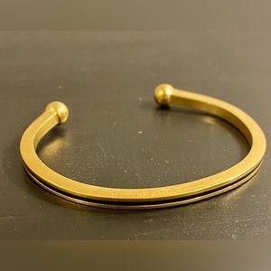 Avon Vintage Gold Tone Metal Cuff Bracelet with Black Stripe